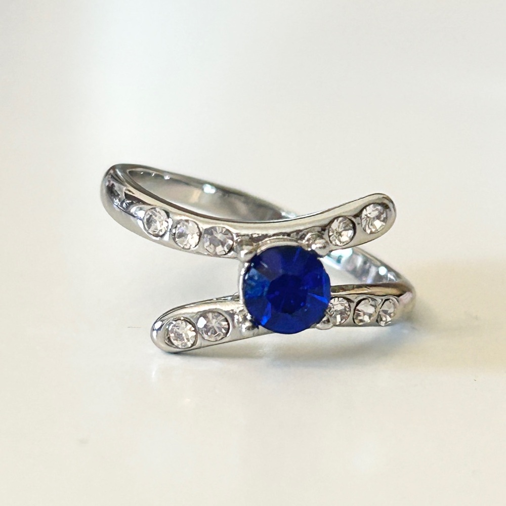 Elegant Silver Ring with Deep Blue sapphire simulated Stone September birthstone